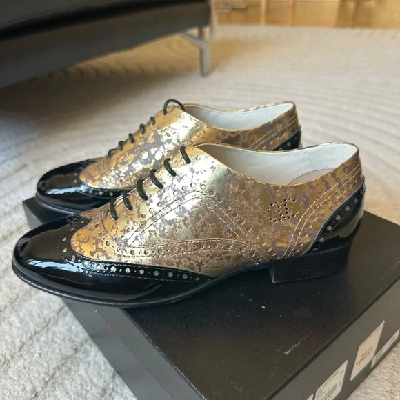 CHANEL Women’s Gold and Black Oxford Shoes - Picture 8 of 14